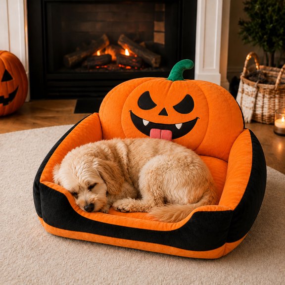 QIUXUJ - 2026 New Halloween Cat Bed Pumpkin Shaped, Soft Plush Fall Pumpkin Cat Dog Bed, for Halloween Party Pet Accessory Living Room Decor,Winter Warm Pet Bed a Gift for Cat Lovers (#D)