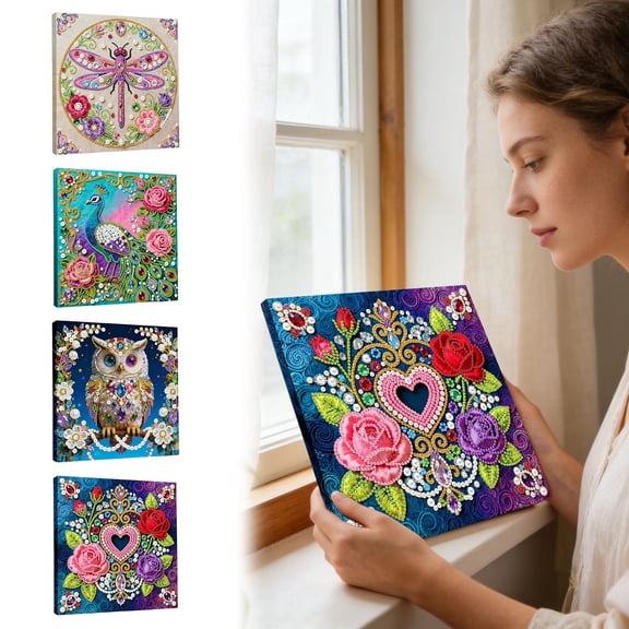 QIUXUJ - 25.5×25.5cm Full Drill DIY Pearl Painting Kit, Sparkling Bead Art Canvas, Handmade Craft Picture for Wall Hanging & Home Interior Decor (Owl)