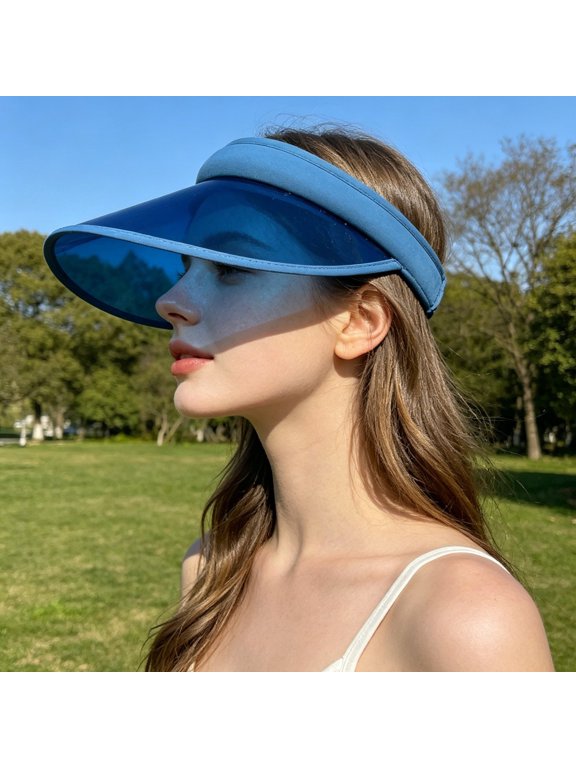 - 56-58cm Circumference Blue Clear UV Protection Sun Visor Hat, Foam Lined Open Top Outdoor Cap, Waterproof Wide Brim Beach & Golf Sun Protection Essential Accessory (B)