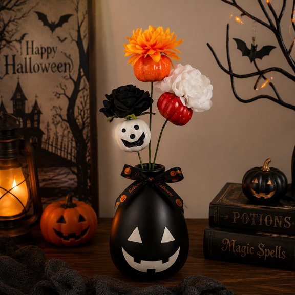 QIUXUJ - 56cm Mixed Color Ghost Pumpkin Artificial Flower Stem, Halloween Decorations Indoor, Multi Tone Fake Floral Pick For Vase DIY Table Arrangement (C)