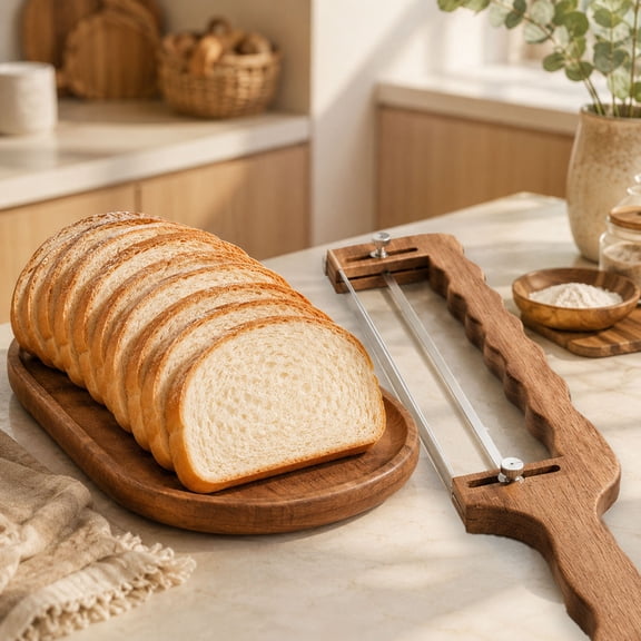 QIUXUJ - Adjustable Bread Slicer for Homemade Bread with Dual Wire Cutting System - Wooden Bread Cutter for Sourdough Loaves