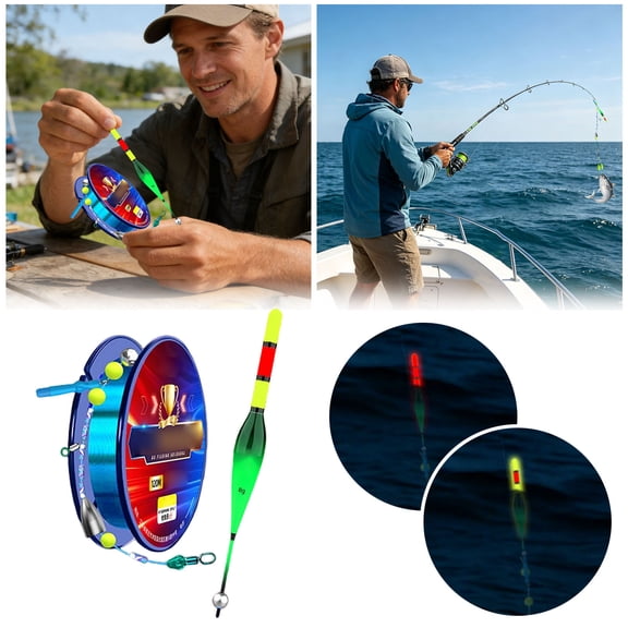 QIUXUJ-Automatic Bobber Fishing Line Set,120M Pre-Tied Fishing Line Set with Automatic Bobber, Ready to Use Bobber Line Group with Color Changing Float for Freshwater & Saltwater Fishing (2.0 #)