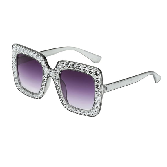 QIUXUJ - Bling Rhinestone Border Square Fashion Sunglasses, Frame Pink Reflective Mirror Lens Eyewear, Trendy Statement Shades for Vacation Photoshoot Outdoor Daily Wear (F)