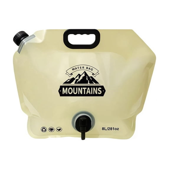 QIUXUJ-Camping Water Container 8 Liter Collapsible Water Jug with Spout - Reusable Flasks, Foldable Empty Gallon Jug for Water Storage, Water Bag for Outdoor Hiking Emergency Prep (Beige)