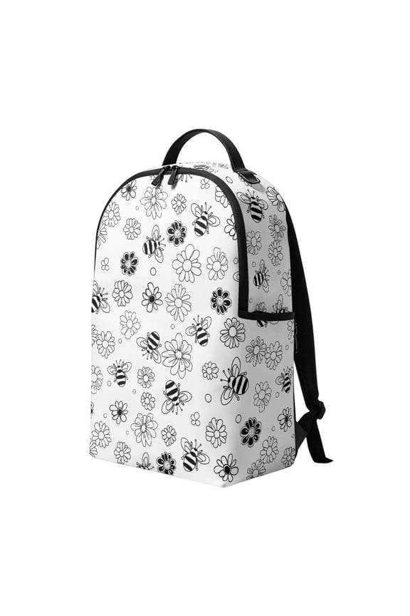 - DIY Coloring Backpack, White Canvas Backpack with Floral Bee Print, Color Your Own Bookbag, Customizable Casual Daypack for School Travel Outdoor Activities (Style D)