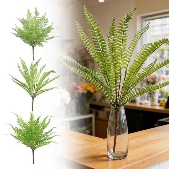 QIUXUJ- Boston Fern , 1PC 19-Leaf Artificial Tropical Foliage, Greenery for Boho Home Decor, Office Wall Art, and Garden Accents (D)