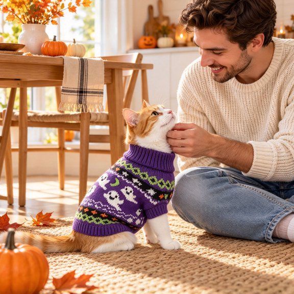 QIUXUJ - Halloween Puppy Sweater, Cozy Ghost Knit Dog Clothes, Purple (XS)