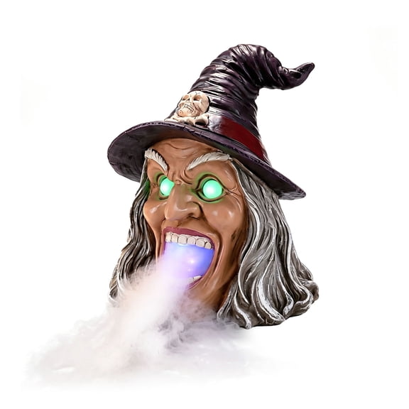 QIUXUJ - Halloween Witch Mist Decoration with Glowing Eyes, Lighted Resin Witch with Built-in Atomizer, Spooky Tabletop Decor for Indoor Party Living Room Haunted House