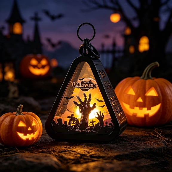 QIUXUJ - Hanging Glass Halloween LED Shadow Lantern Night Light, Witch Cauldron Pumpkin Owl Pattern Battery Operated Lamp, Indoor Outdoor Yard Patio Halloween Festival Party Atmosphere Ornament (C)