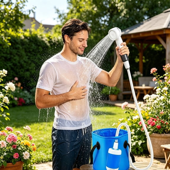 QIUXUJ - Portable Outdoor Shower Kit, Rechargeable Electric Camping Shower with Water Pump, USB Powered Portable Shower for Camping, Hiking, Travel & Emergencies