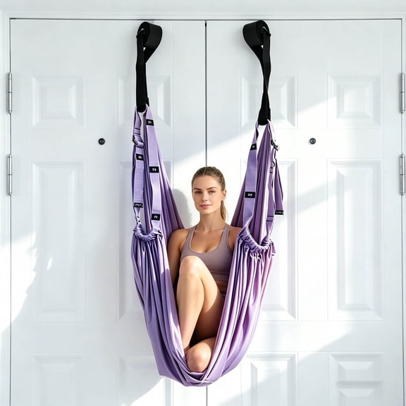 QIUXUJ - Purple Adjustable Yoga Stretch Strap Door Anchor Exercise Hammock, Multi-Loop Leg Stretcher for Back Pain Splits Training Pilates Gym Workout (A)