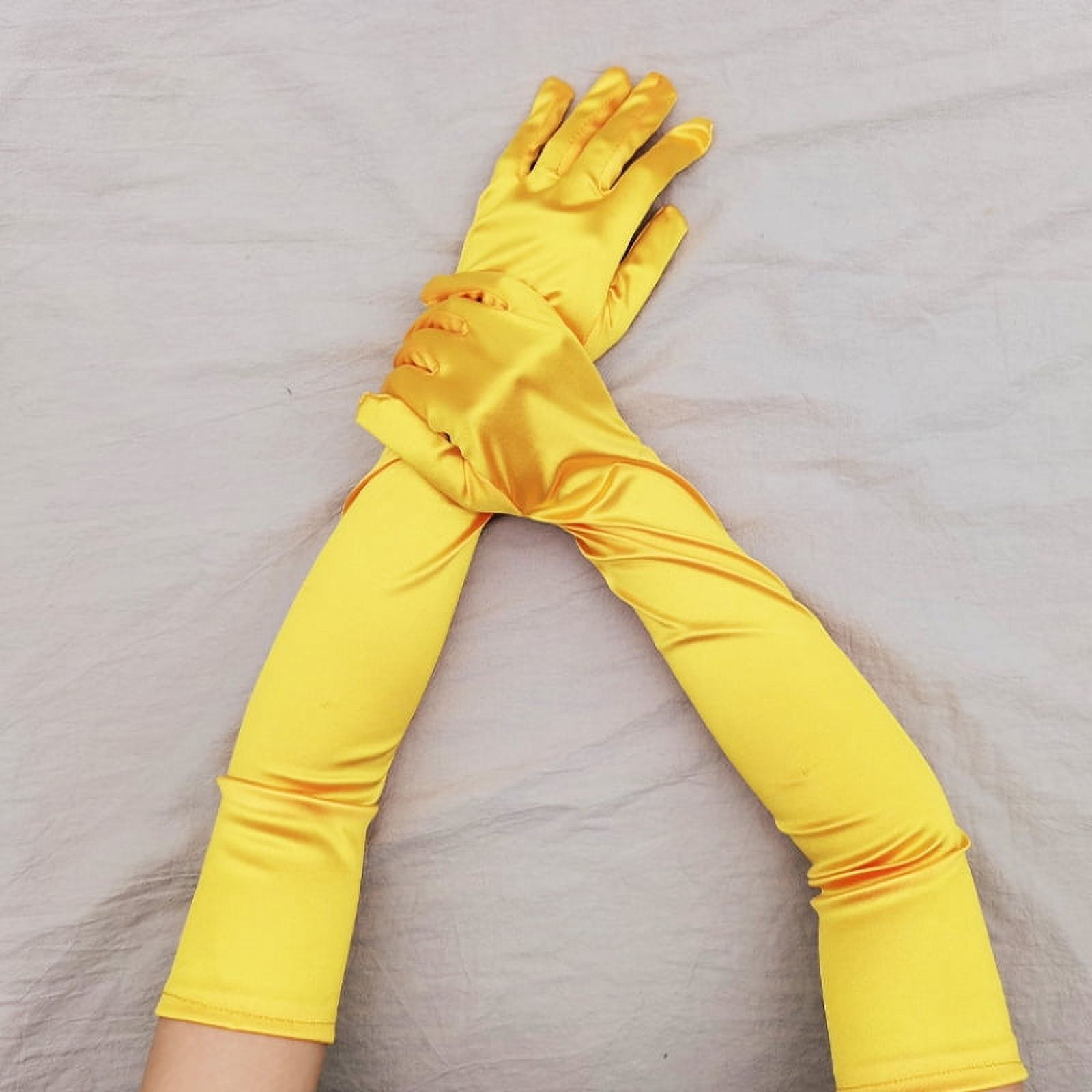 QIUYI 55cm Women Satin Smooth Evening Dress Etiquette Long Gloves Retro