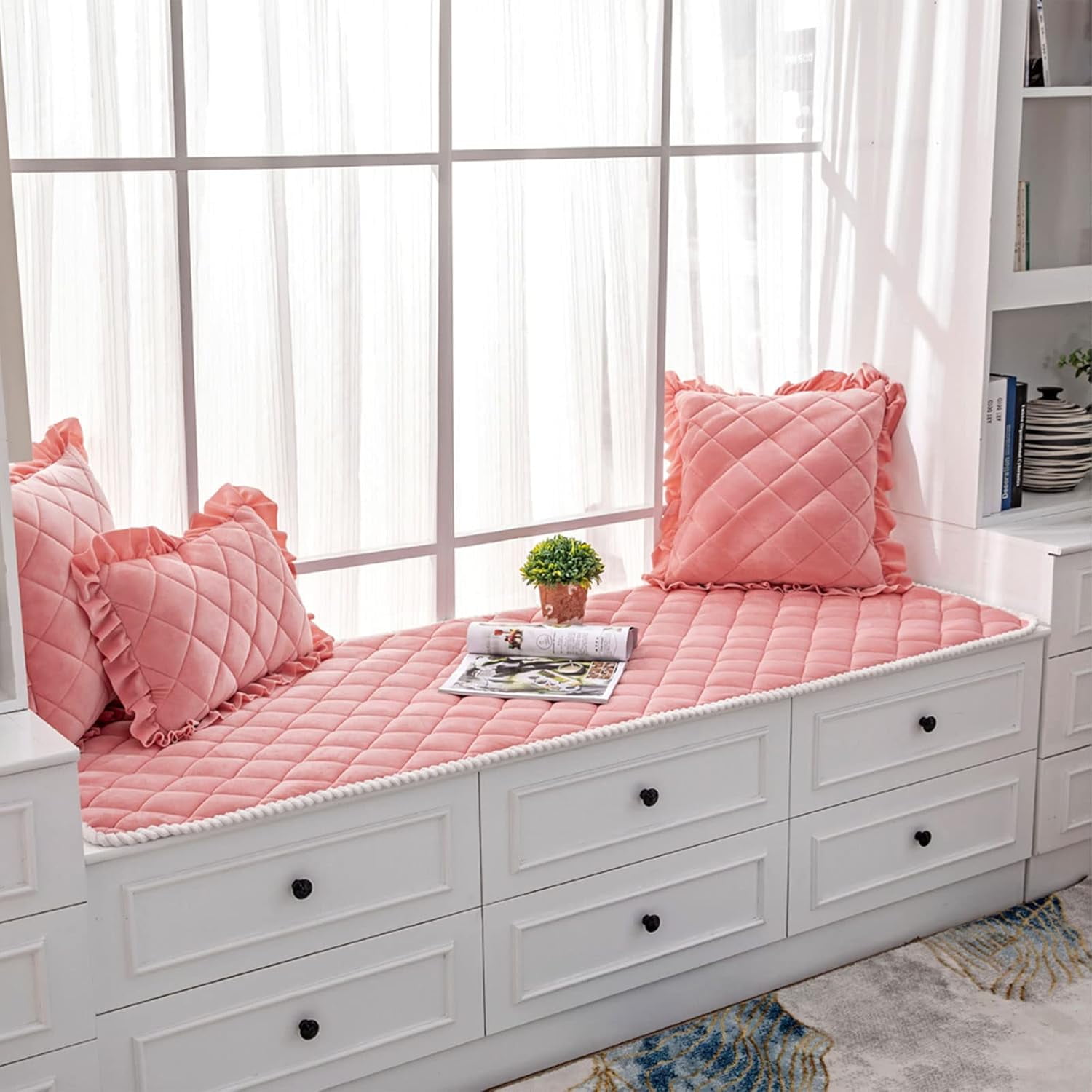 QIUYI Bay Window Mat, Non-Slip Crystal Velvet Bay Window Cushion Pad ...