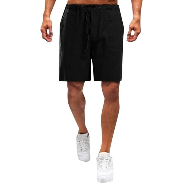 QIUYI Bermuda Shorts for Men Knee Length Cotton Linen Shorts Elastic ...