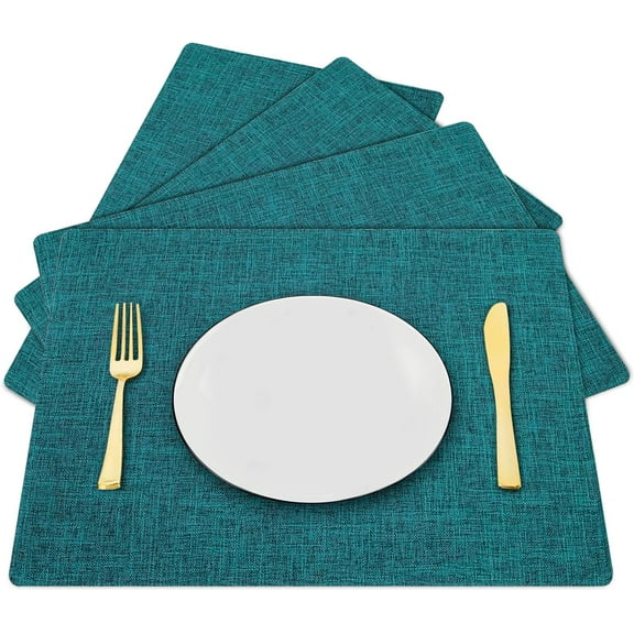 QIUYI Cloth Placemats Set of 8 Washable Linen Placemats Woven Table Mats Dining Place Mats for Dining Table, Kitchen, Wedding, Home Decoration-12” x 22” (Peacock Blue)