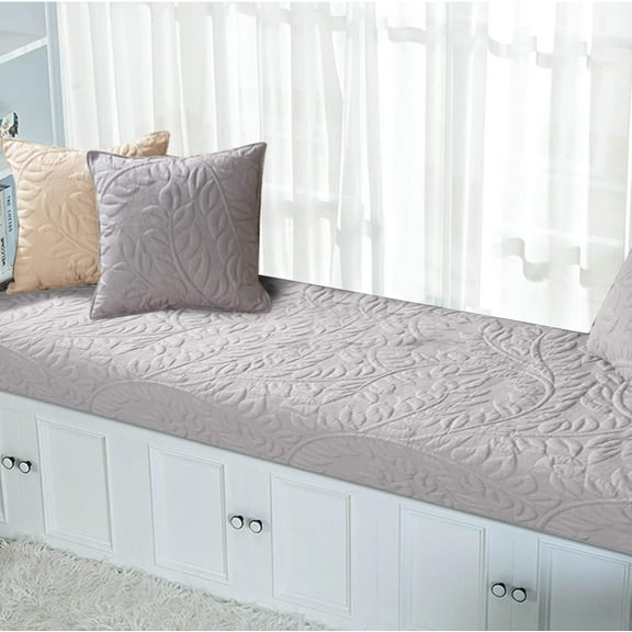 QIUYI Cotton Non-Slip Bay Window Cushion Leaf Decorative Window Seat Cushions Indoor Soft Comfort Bench Cushion Sofa Mat for Leaves Room Decor Bedroom Living Room Reading Nook (Beige)
