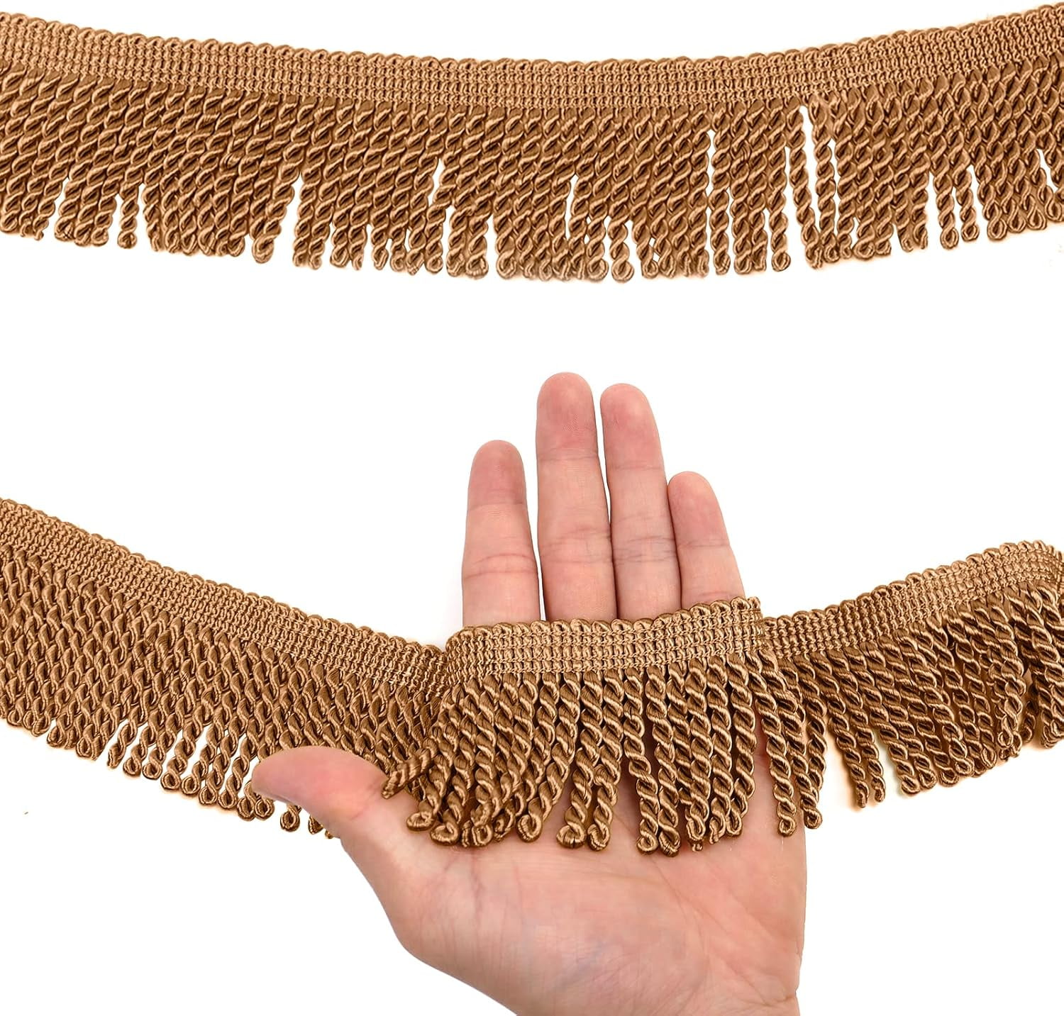 QIUYI Curtain Fringes Bullion Fringe Trim 2.5 inches x 14 Yards Tassel Fabric Trims Lace Cotton Polyester Fibre for Crafts Macrame Curtains Lamp Shade Couch Sofa Home Decor Wedding Decorations