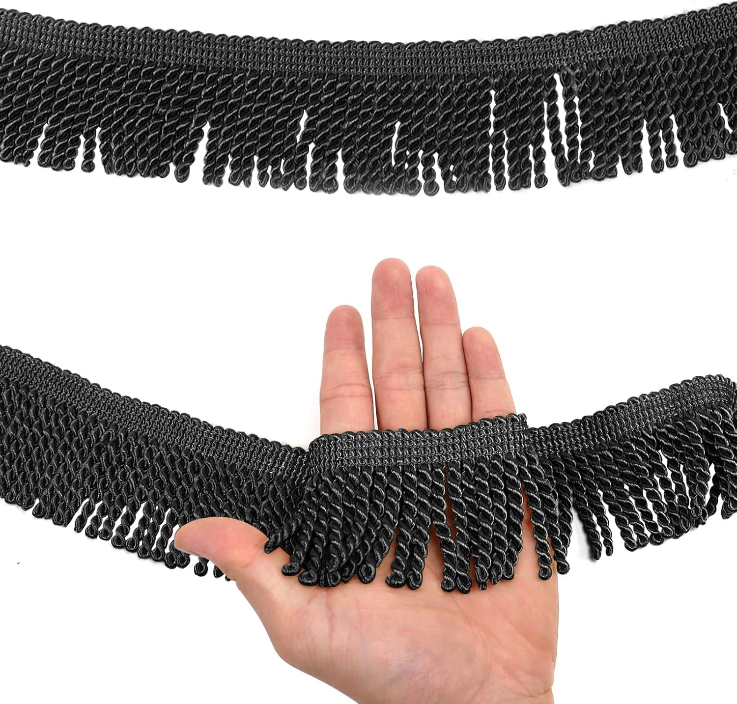 QIUYI Curtain Fringes Bullion Fringe Trim 2.5 inches x 14 Yards Tassel Fabric Trims Lace Cotton Polyester Fibre for Crafts Macrame Curtains Lamp Shade Couch Sofa Home Decor Wedding Decorations