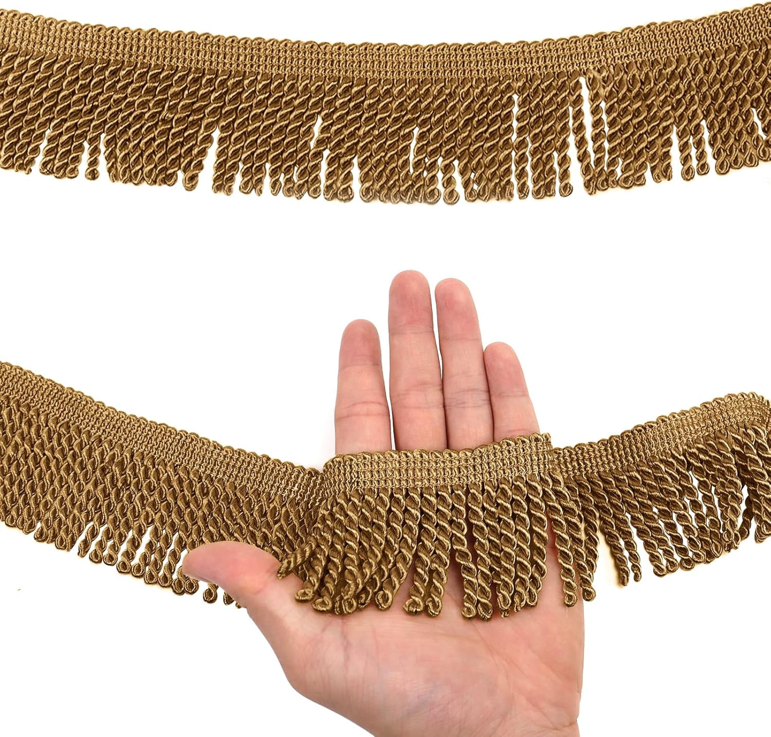 QIUYI Curtain Fringes Bullion Fringe Trim 2.5 inches x 14 Yards Tassel Fabric Trims Lace Cotton Polyester Fibre for Crafts Macrame Curtains Lamp Shade Couch Sofa Home Decor Wedding Decorations