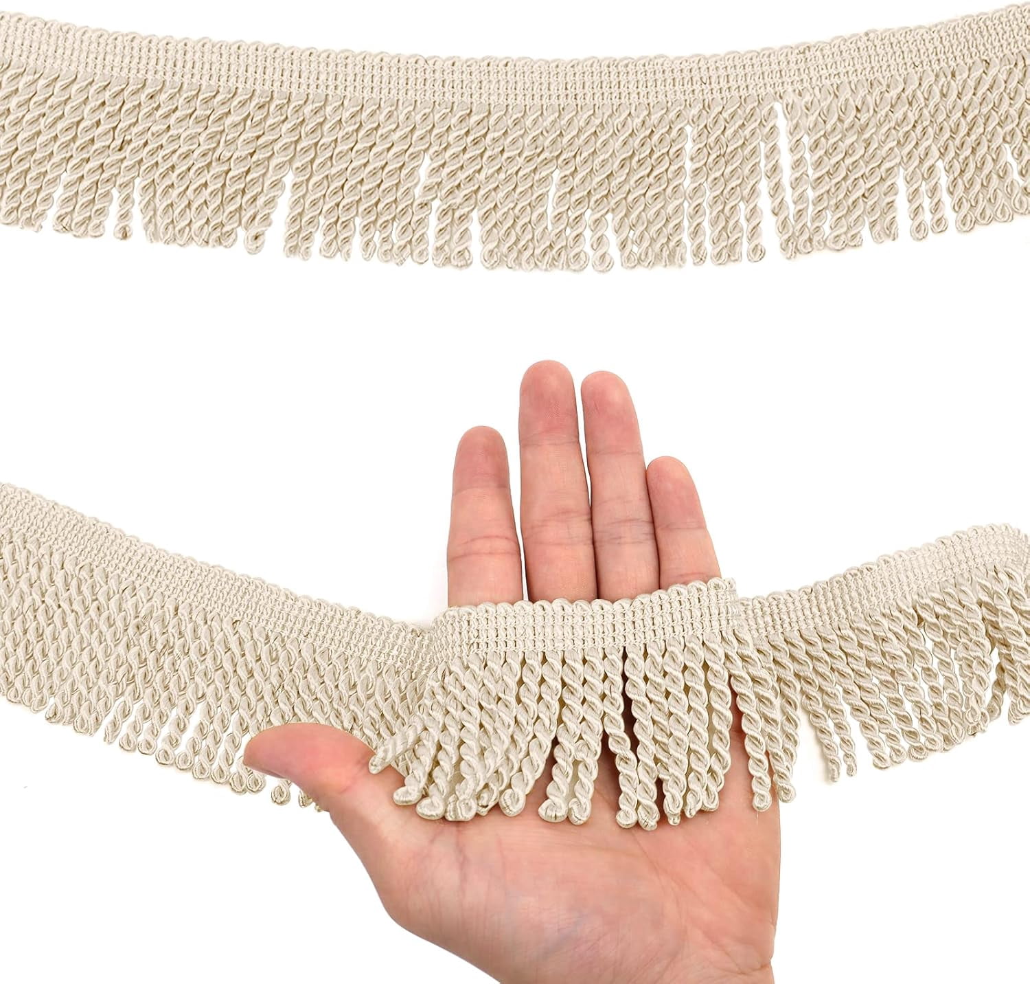 QIUYI Curtain Fringes Bullion Fringe Trim 2.5 inches x 14 Yards Tassel Fabric Trims Lace Cotton Polyester Fibre for Crafts Macrame Curtains Lamp Shade Couch Sofa Home Decor Wedding Decorations