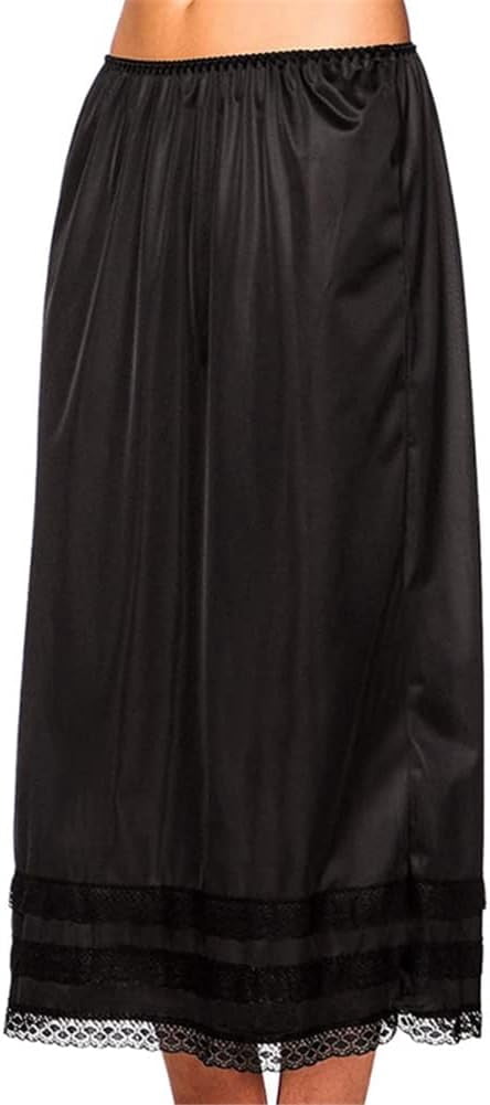 QIUYI Half Slip Lace Long Underskirt Women's Satin Half Slip Dress Extender Lace Trim Midi Half