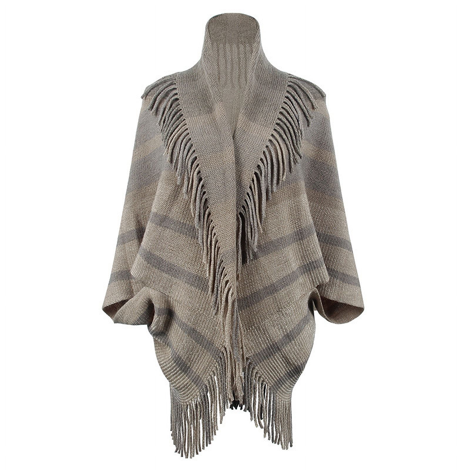 Fashion Striped Batwing Sleeve Tassel Knitting Cloak Coat Fashion Striped Batwing Sleeve Tassel Knitting Cloak Coat