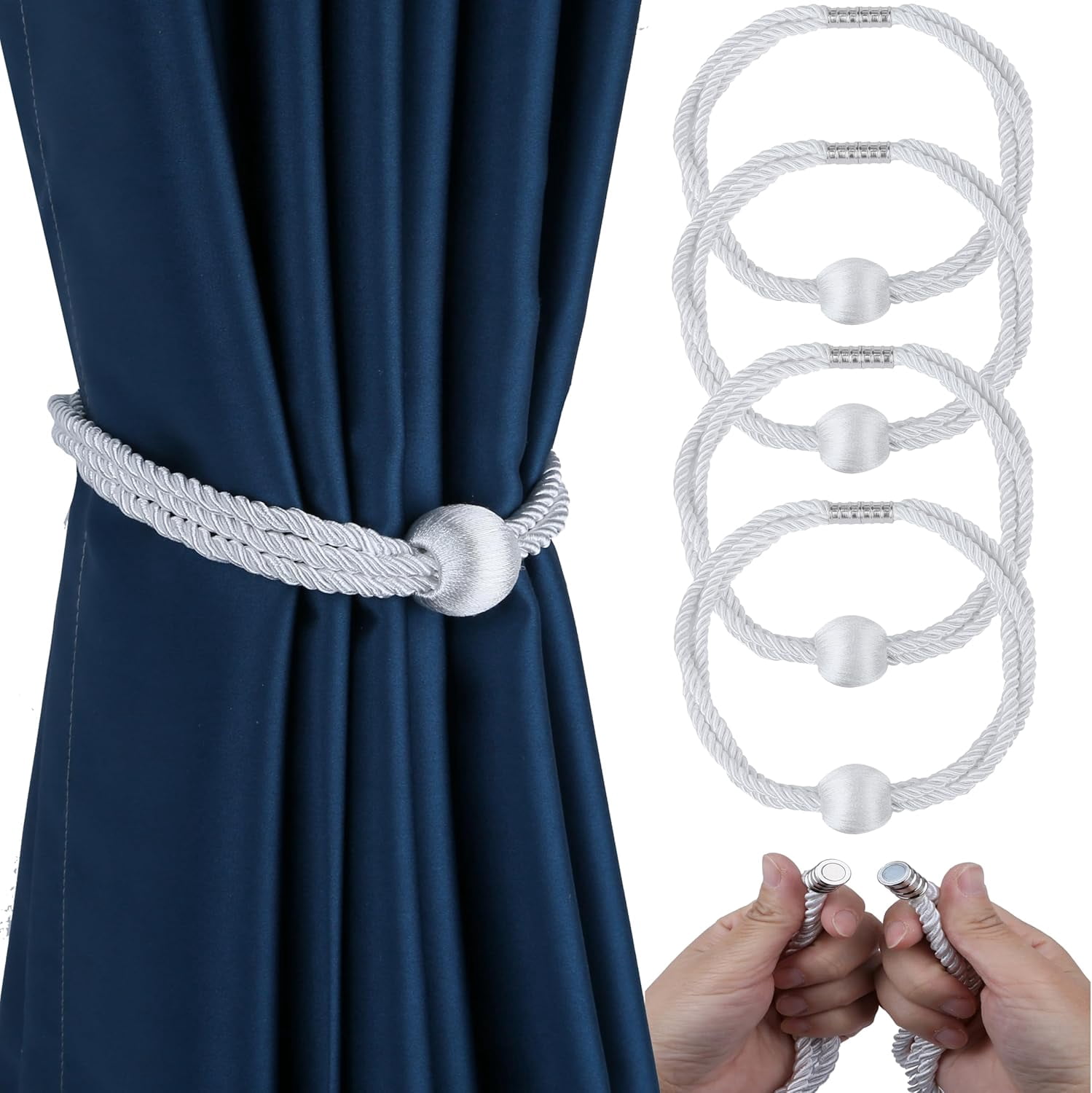 QIUYI Jute Magnetic Curtain Tiebacks, Wood Bead Curtain Holdbacks for ...
