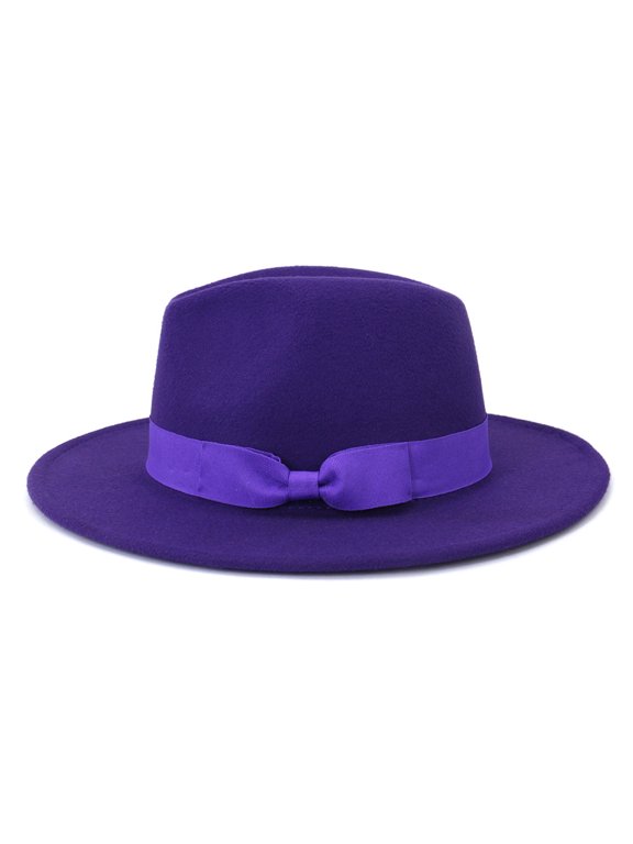 QIUYI Lavender bonded fedora Wide brimmed Panama hat Feel Jazz hat Church hat English women's fedora for men