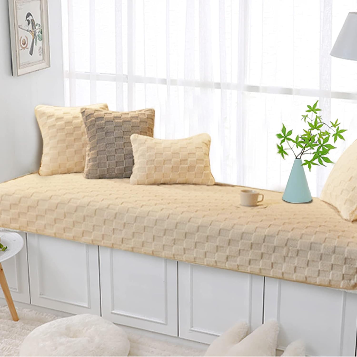 QIUYI Non Slip Bay Window Cushion Pad, Ultra Soft and Plush Window Seat