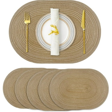 QIUYI Oval Placemats Set of 2 Washable Placemats Woven Placemats 14 x 20 Inch Oval Heat-Resistant Table Mats for Dining Tables, Indoor and Outdoor Decorations (Beige)