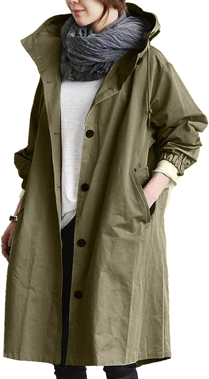 QIUYI Plus Size Trench Coats for Women Oversized Hooded Long QIUYI Plus Size Trench Coats for Women Oversized Hooded Long