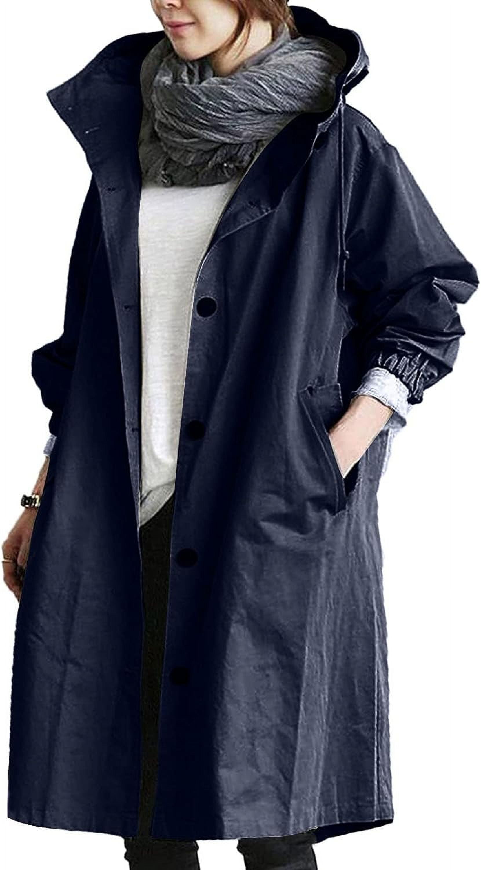 QIUYI Plus Size Trench Coats for Women Oversized Hooded Long QIUYI Plus Size Trench Coats for Women Oversized Hooded Long