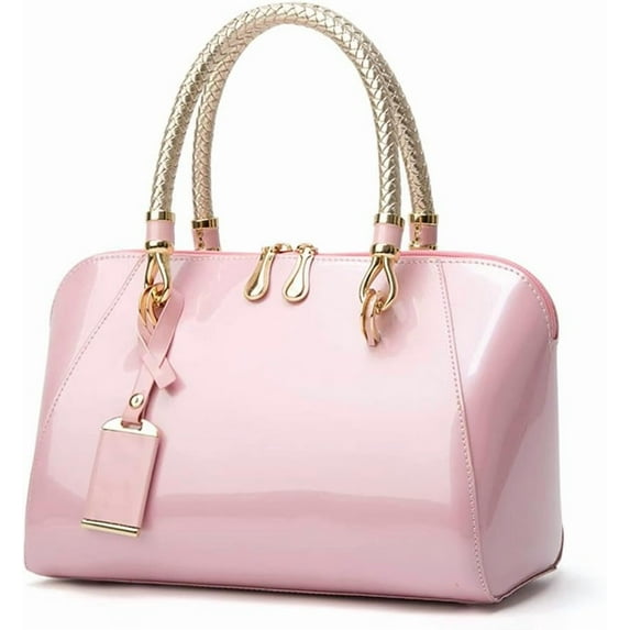 QIUYI Royal Blue Purse for Women Crossbody Shiny Patent Leather Handbags Dome Satchel Handbags Medium Size