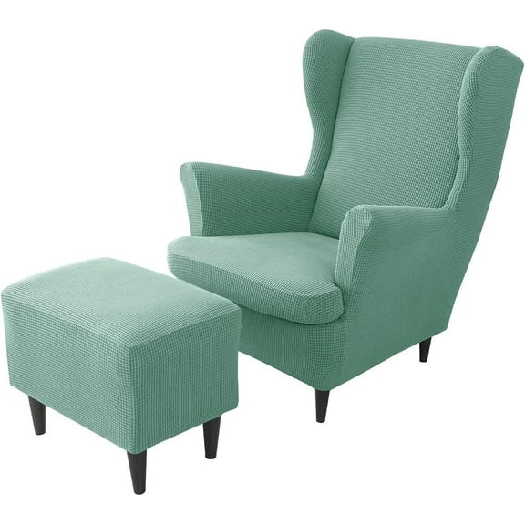 QIUYI Stretch Wing Chair Cover Set with Ottoman Slipcover, 2 Pieces Jacquard Wingback Chair Slipcovers, Removable Armchair Sofa Covers for Living Room Bedroom,Orange