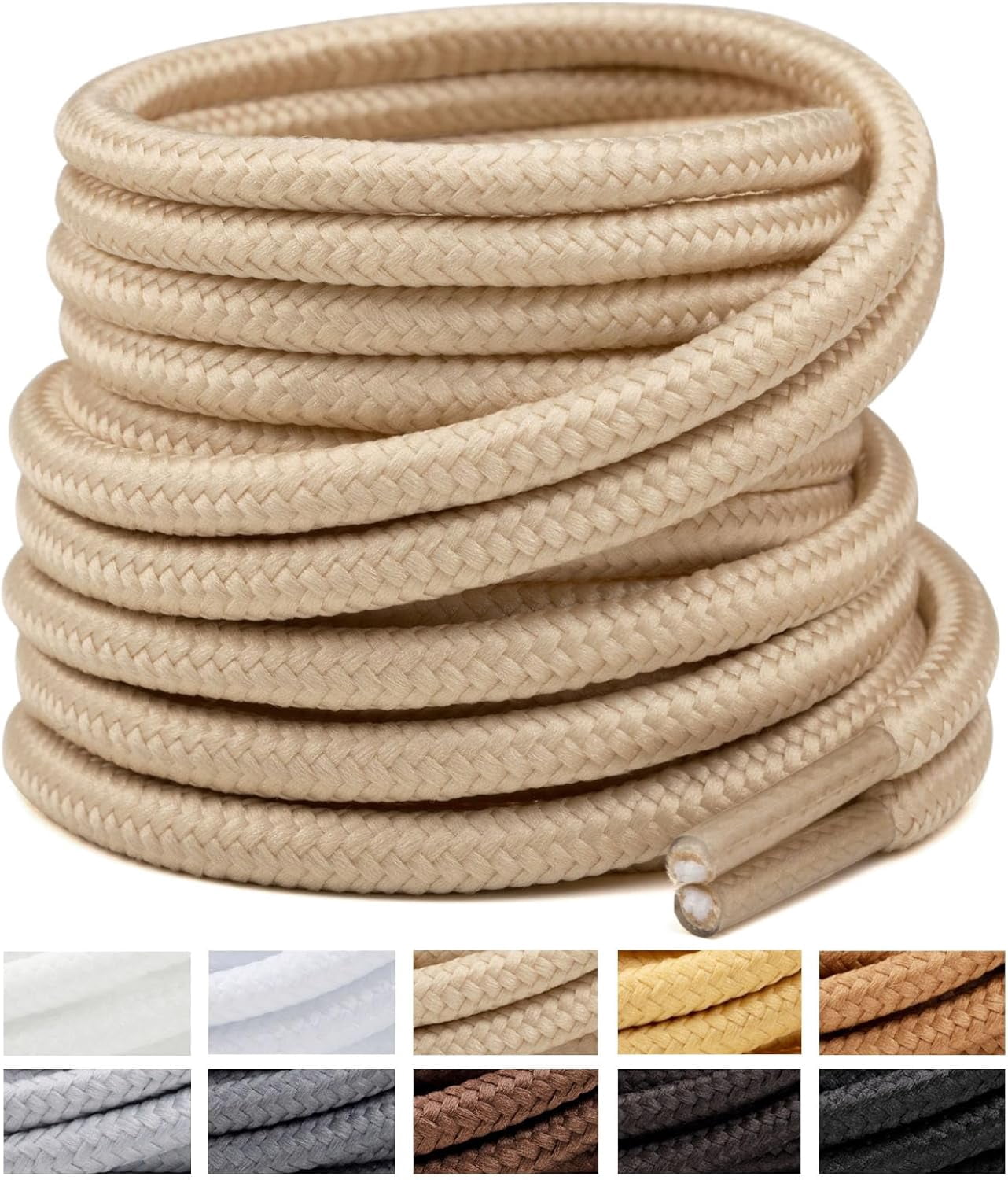 View of QIUYIDP 2 Pairs Round Boots Shoelaces Heavy Duty Outdoor Shoe Laces 30 ...