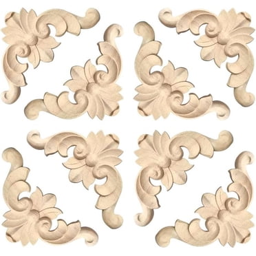 Wood Carved Corner Onlay – Unpainted Antique Style Applique For Furniture, 10.63" X 5.51"