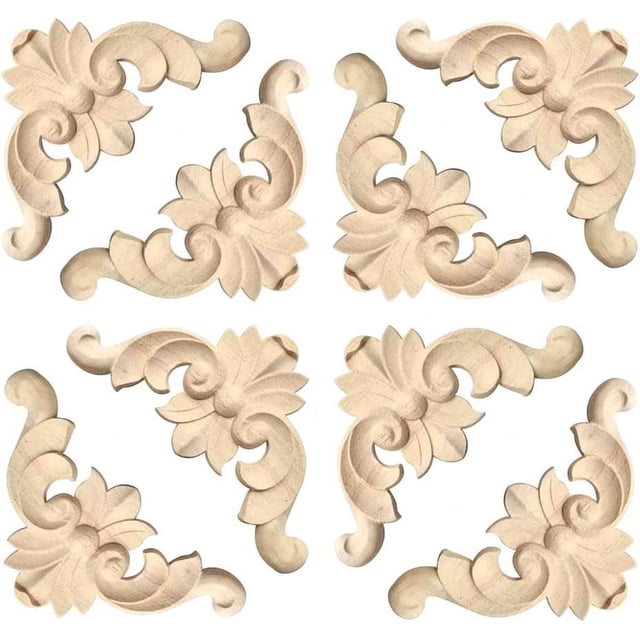 Wood Carved Corner Onlay – Unpainted Antique Style Applique For Furniture, 10.63" X 5.51"
