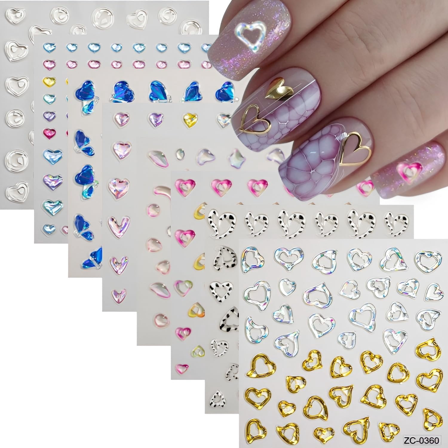 Sticker Paper Nail QIUYIDP 3D Self-Adhesive Star Nail Art Stickers - 12 Sheets Silver Gold ...