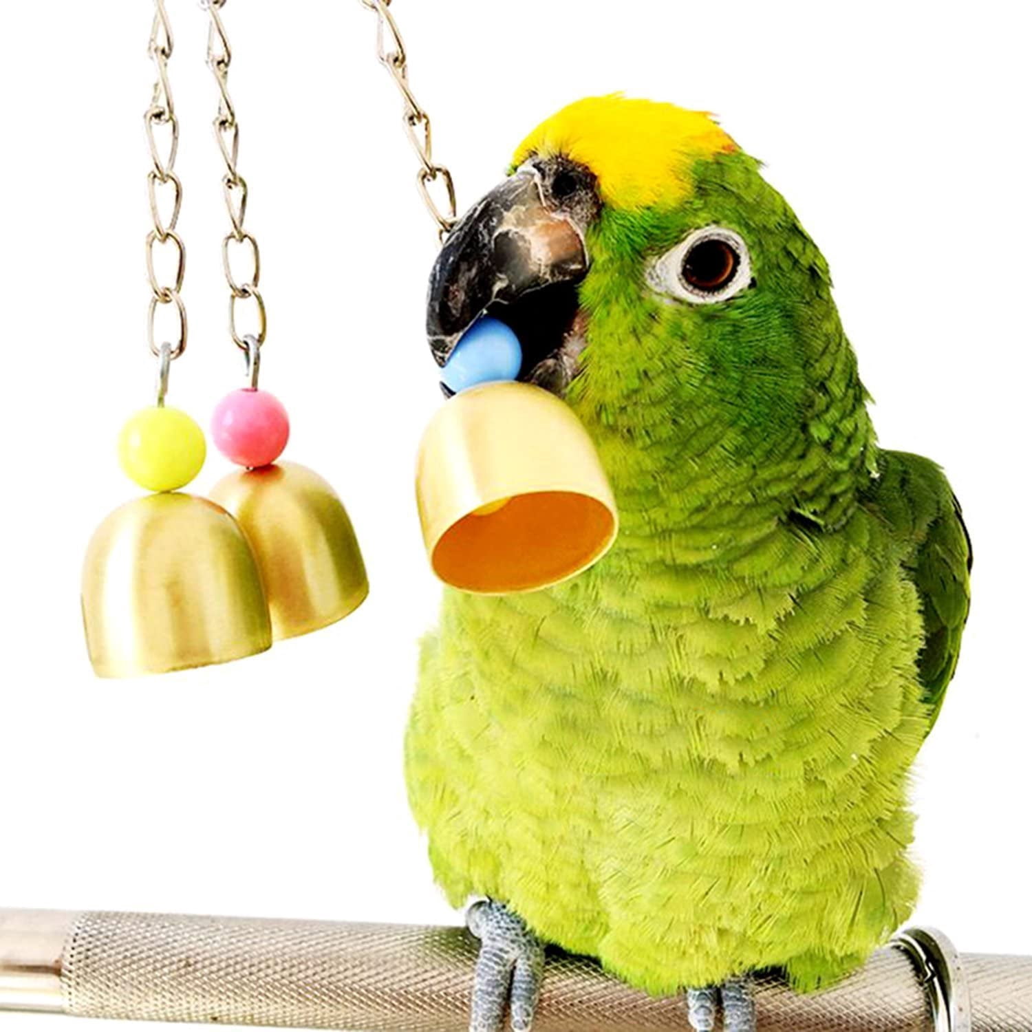 Image showcasing QIUYIDP Bird Bell Toy Cage Toys Parrot Macaw African Greys Parakeet ...