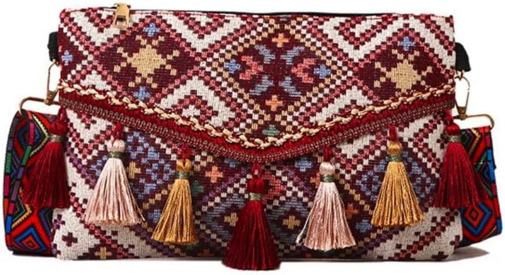 QIUYIDP Boho Crossbody Bags Tassel Western Knitted Clutch Purse for ...