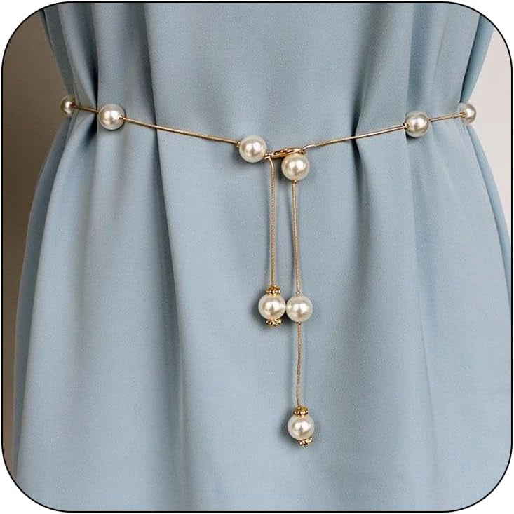 Gold Plated Belly Chain Adjustable Gold & Pearl Belly Chain Waist Jewelry  For Women - Body Chain With Lobster Clasp Adjustable Belly Chain