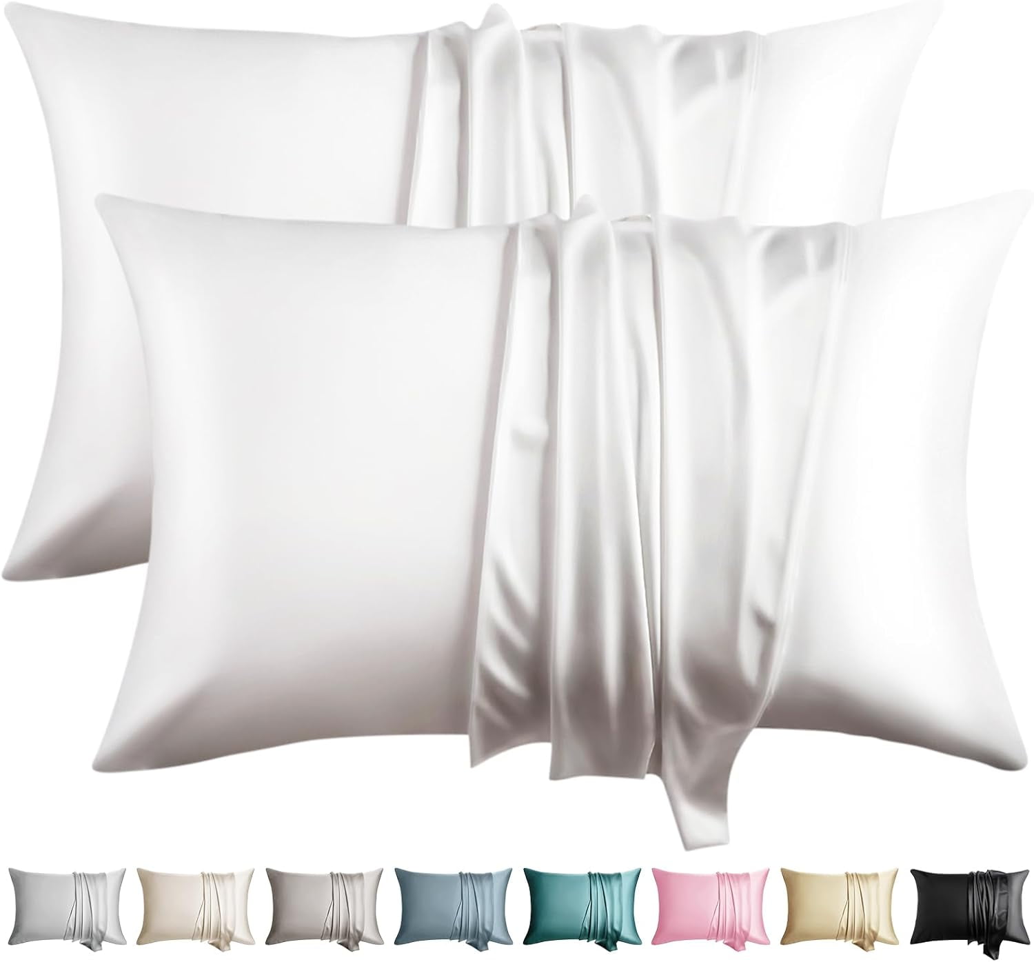 QIUYIDP Silk Pillow Cases 2 Pack Queen Size Mulberry Silk Pillowcase for Hair and Skin Set of 2 Highest Grade 6A Silk Soft Breathable Cooling with Hidden Zipper, White