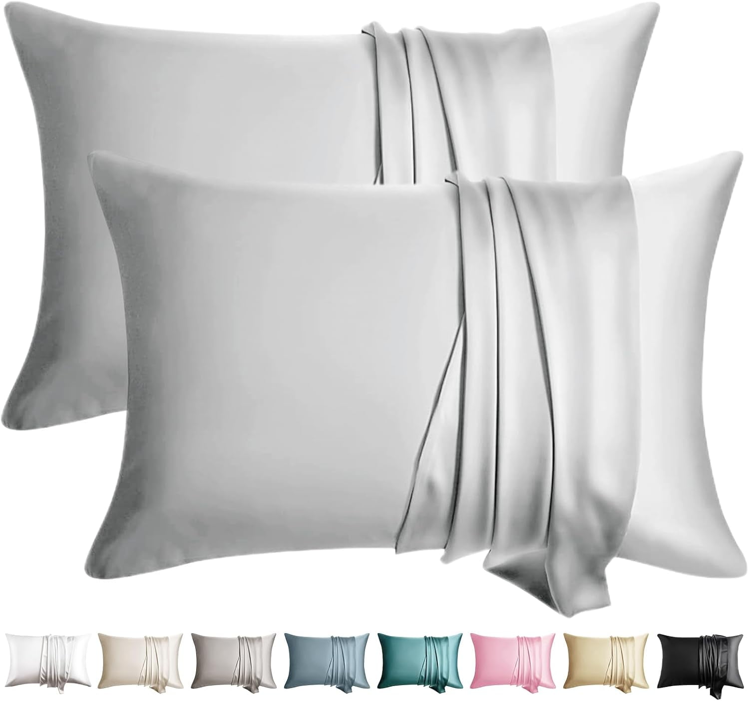 QIUYIDP Silk Pillow Cases 2 Pack Queen Size Mulberry Silk Pillowcase for Hair and Skin Set of 2 Highest Grade 6A Silk Soft Breathable Cooling with Hidden Zipper, White