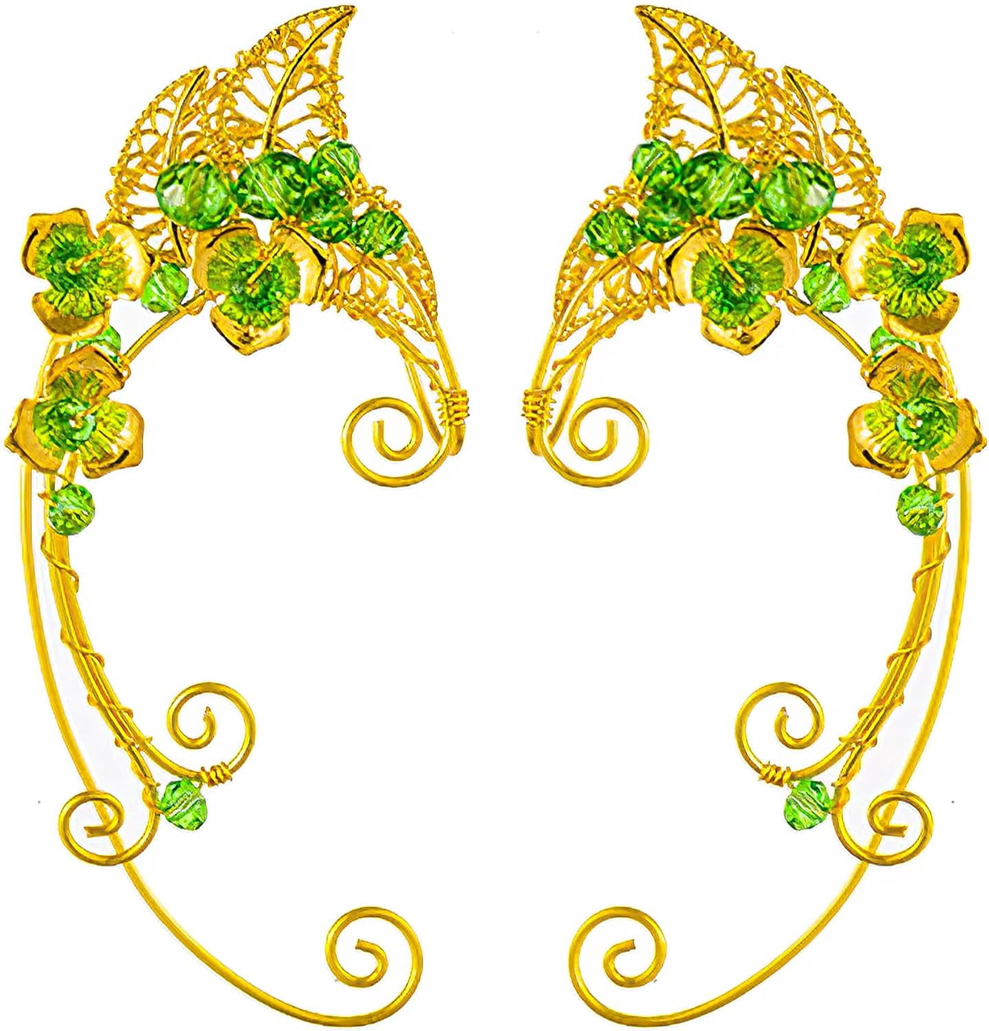 Gothic Black Elf Fairy Ear Cuffs 2pcs - Hollow Floral Clip-On Ear Wrap Cartilage Earrings For Cosplay