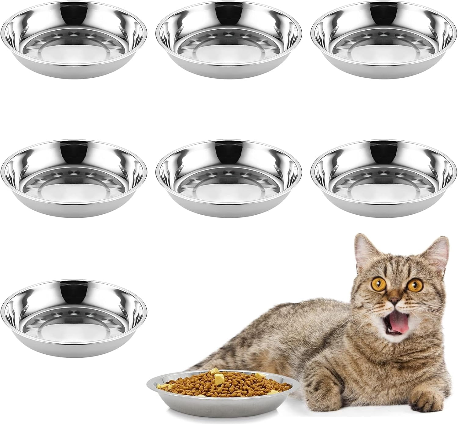 Hamiledyi 12 Pcs Stainless Steel Shallow Pet Bowls - Whisker Relief For Cats & Small Dogs