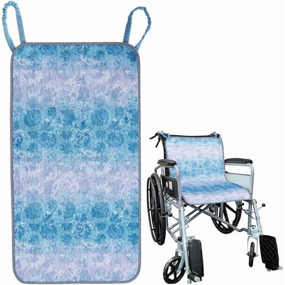 QIUYIDP Wheelchair Incontinence Pad,Non-Slip Seat & Backrest Pads for Chair Mobility Scooter Absorbent Seat Protector Pads,Vintage Floral Wheelchair Cushions, 19.68 X35.43 Inch,Light Blue