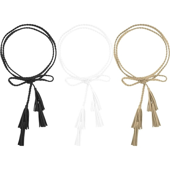 QIUYIDP Women Girls Multi Colors Braided Waist Tie Belt/Rope/Chain with Tassel Fringe Wrap Cloth Belts for Ladies Dress Pants