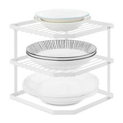 Lonian 3-Tier Corner Shelf Rack, Plate Organizer for Kitchen Cabinet, White