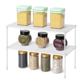 Lonian Cabinet Organizers Shelf, Kitchen Stackable Storage Rack for Spice, Plate, White, 2 Count