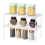 Lonian Cabinet Organizers Shelf, Kitchen Stackable Storage Rack for Spice, Plate, White, 2 Count